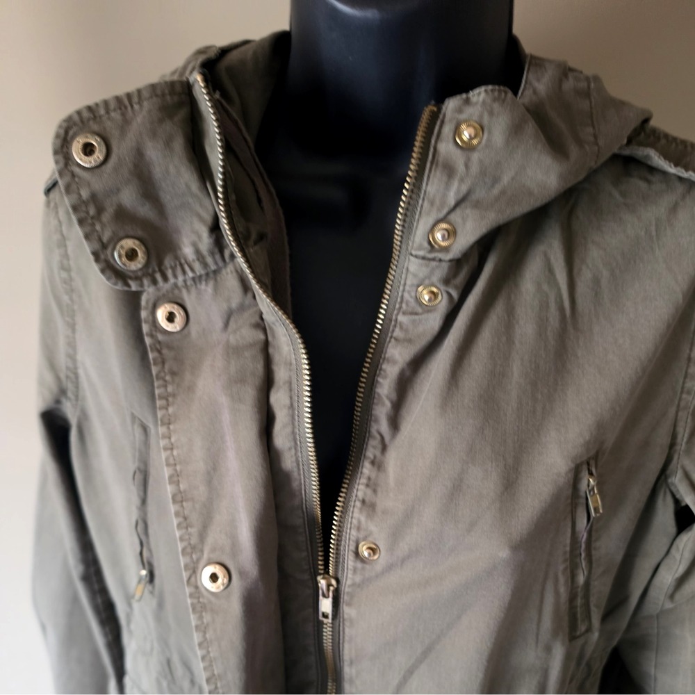 Love Tree Full Zip Hooded Utility Olive Green Military Army 100% Cotton Jacket-S - Picture 8 of 11